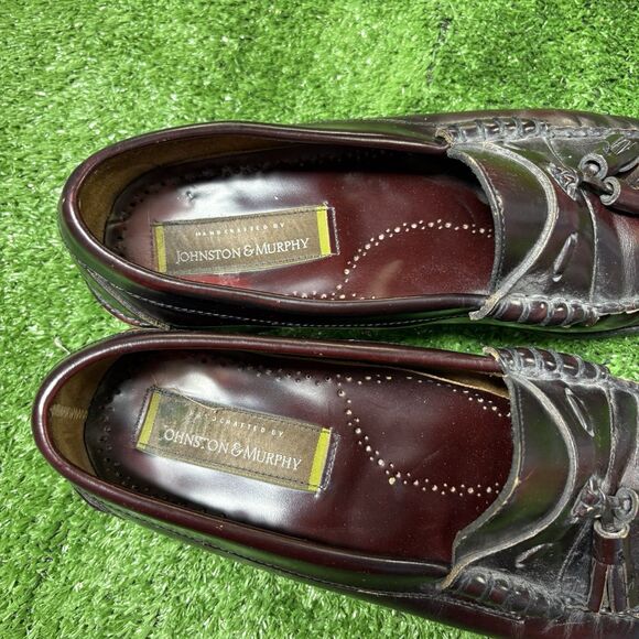 Mens Johnston & Murphy Burgundy Red Leather Slip On Tassel Loafers Size 11 D